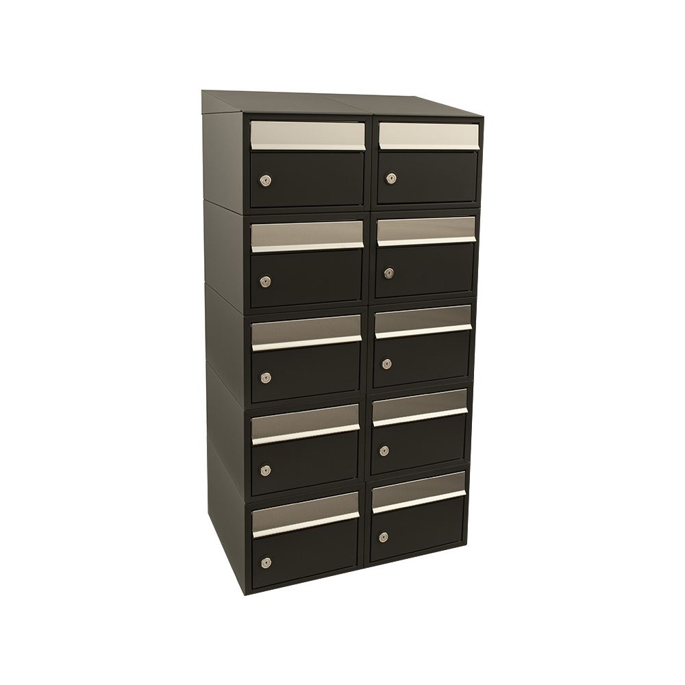 Brievenbusunit Brickset wand 2-breed 5-hoog met dak - zwart