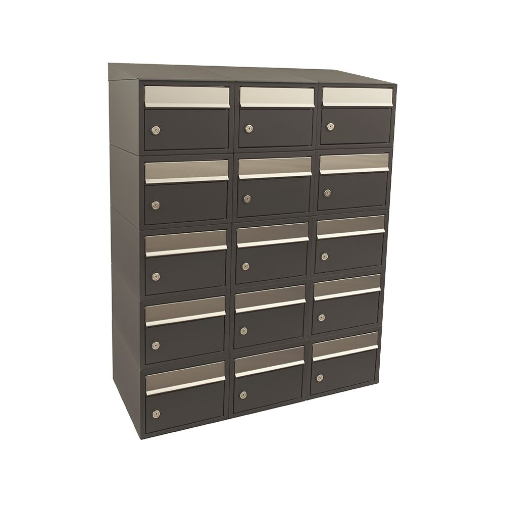 Brievenbusunit Brickset wand 3-breed 5-hoog met dak - antraciet