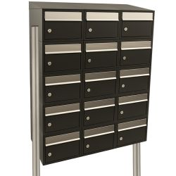 Brievenbusunit Brickset met statief 3-breed 5-hoog met dak - zwart