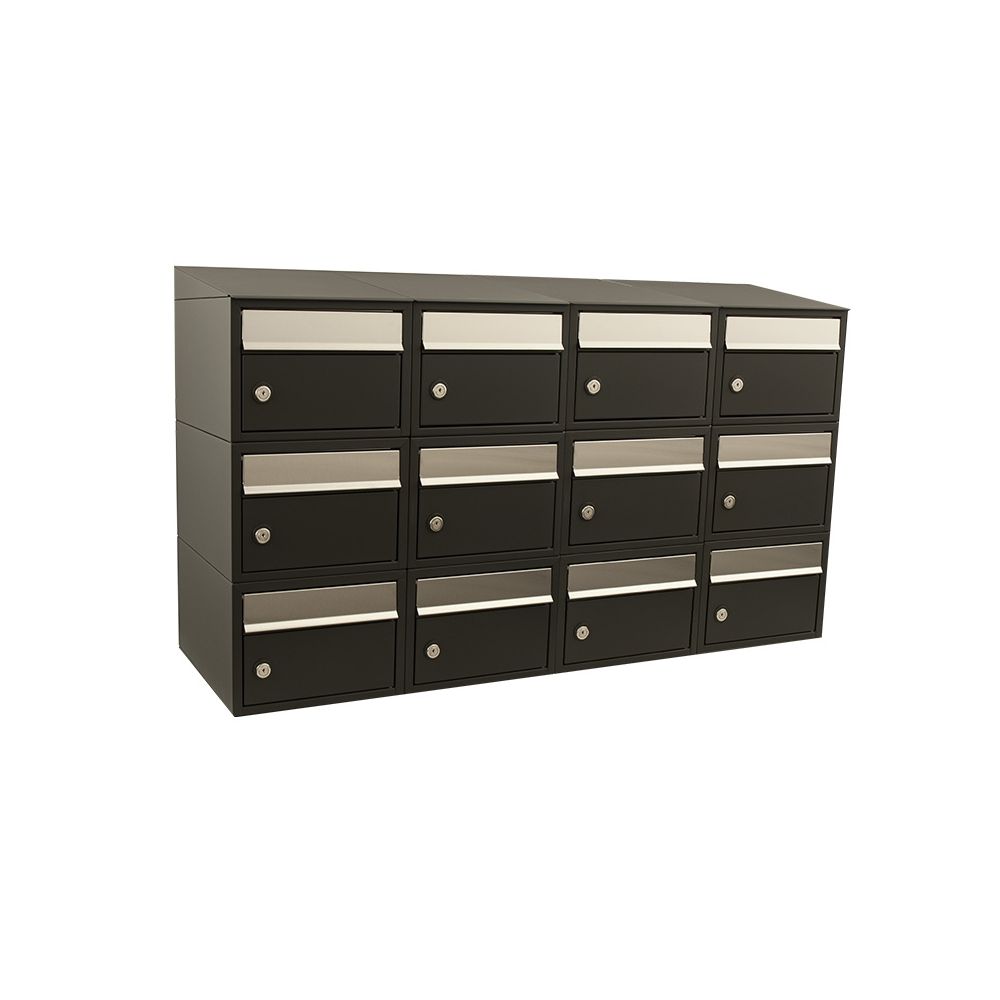Brievenbusunit Brickset wand 4-breed 3-hoog met dak - zwart