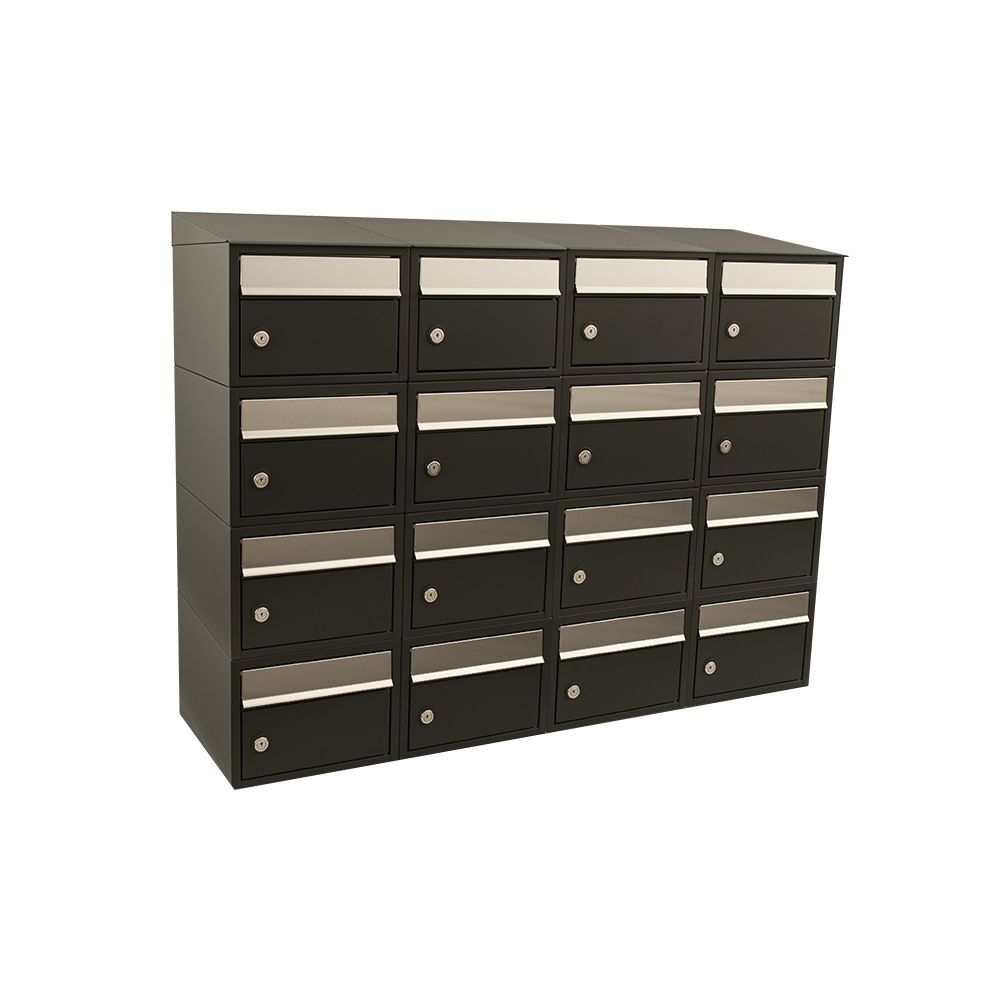 Brievenbusunit Brickset wand 4-breed 4-hoog met dak - zwart