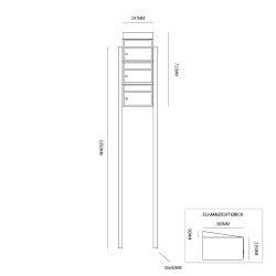 Brievenbusunit Brickset met statief 3-hoog met dak - antraciet