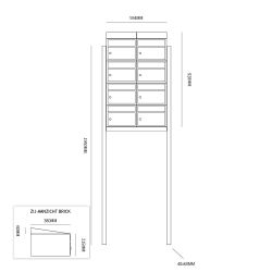 Brievenbusunit Brickset met statief 2-breed 3-hoog met dak - zwart