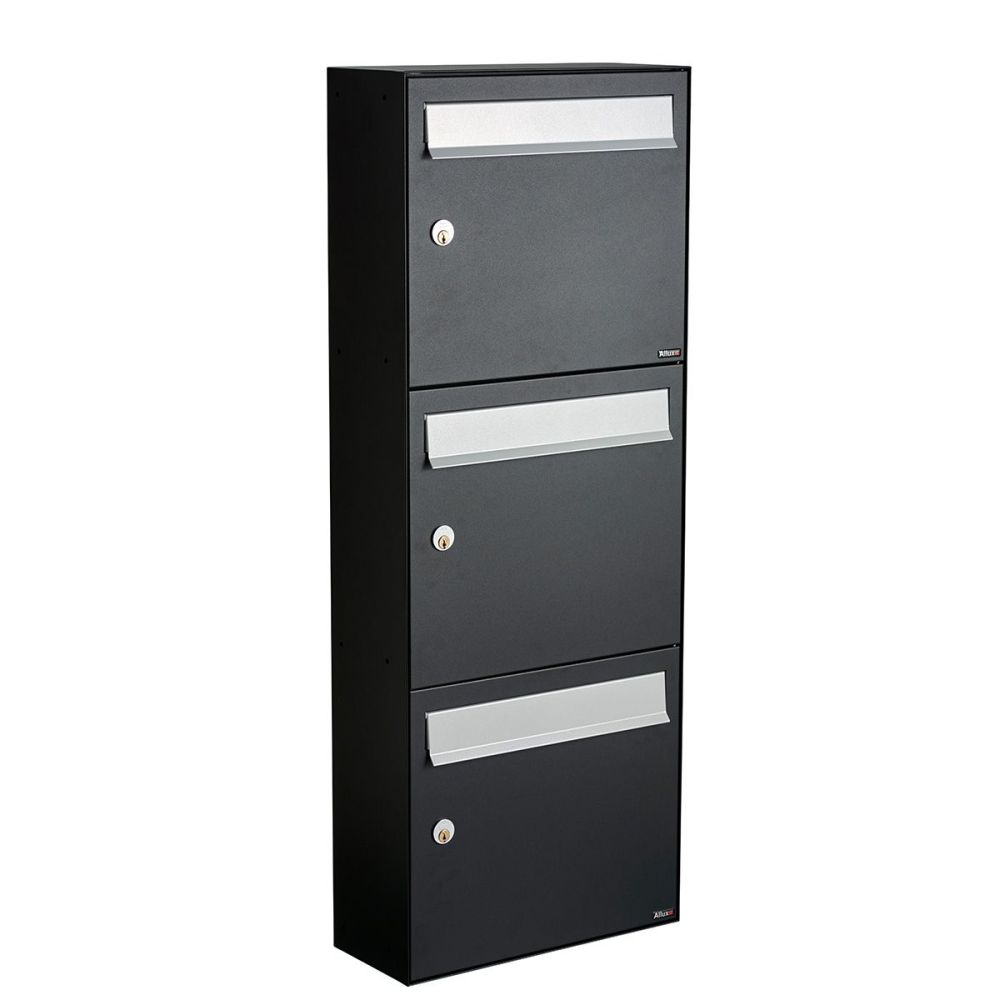 Brievenbusunit Flow set wand 3-hoog - zwart