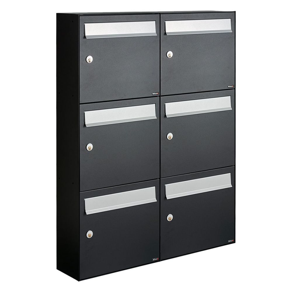 Brievenbusunit Flow set wand 2-breed, 3-hoog - zwart