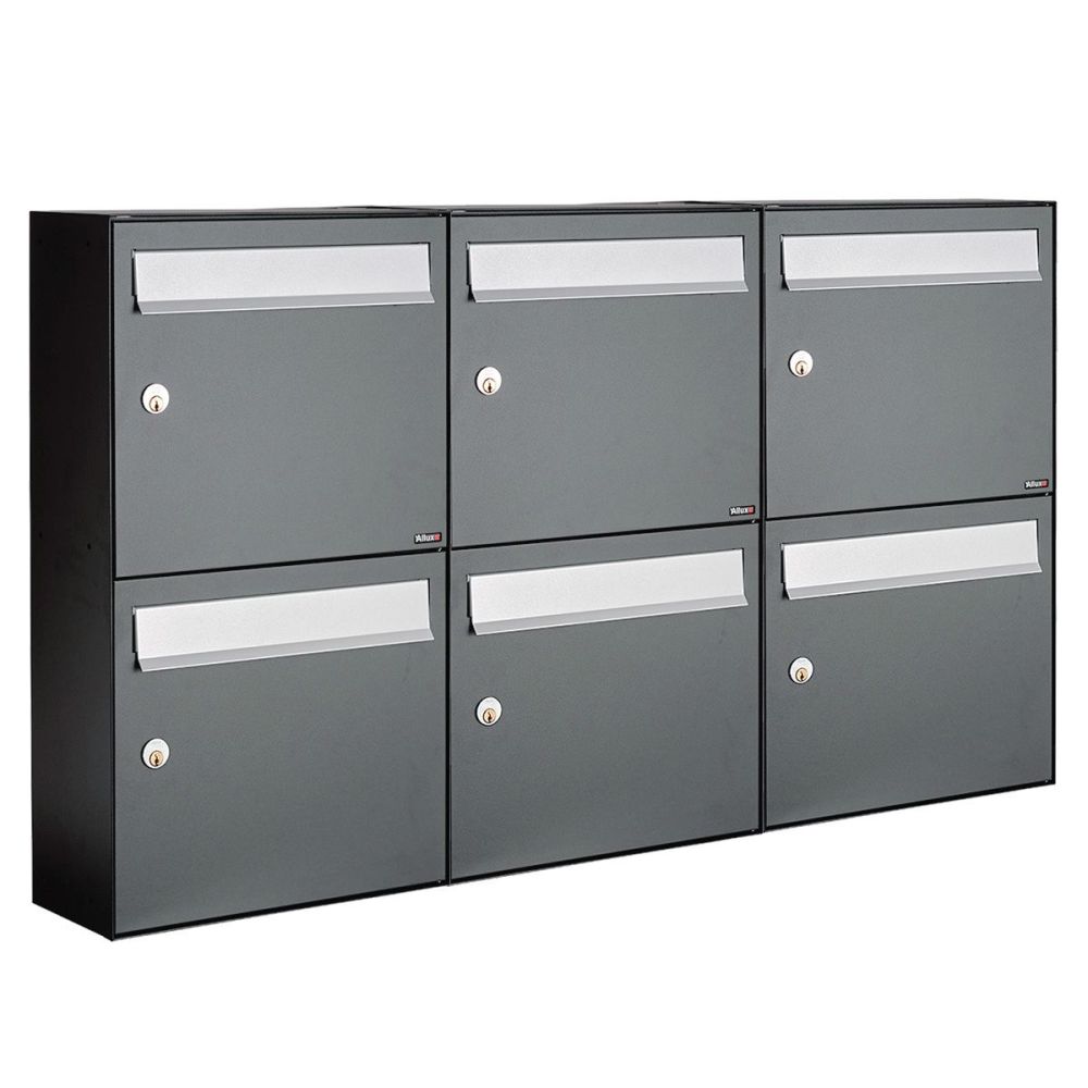 Brievenbusunit Flow set wand 3-breed, 2-hoog - antraciet
