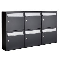 Brievenbusunit Flow set wand 3-breed, 2-hoog - zwart
