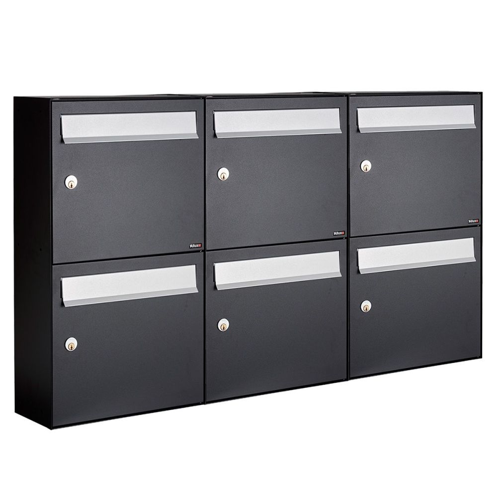 Brievenbusunit Flow set wand 3-breed, 2-hoog - zwart