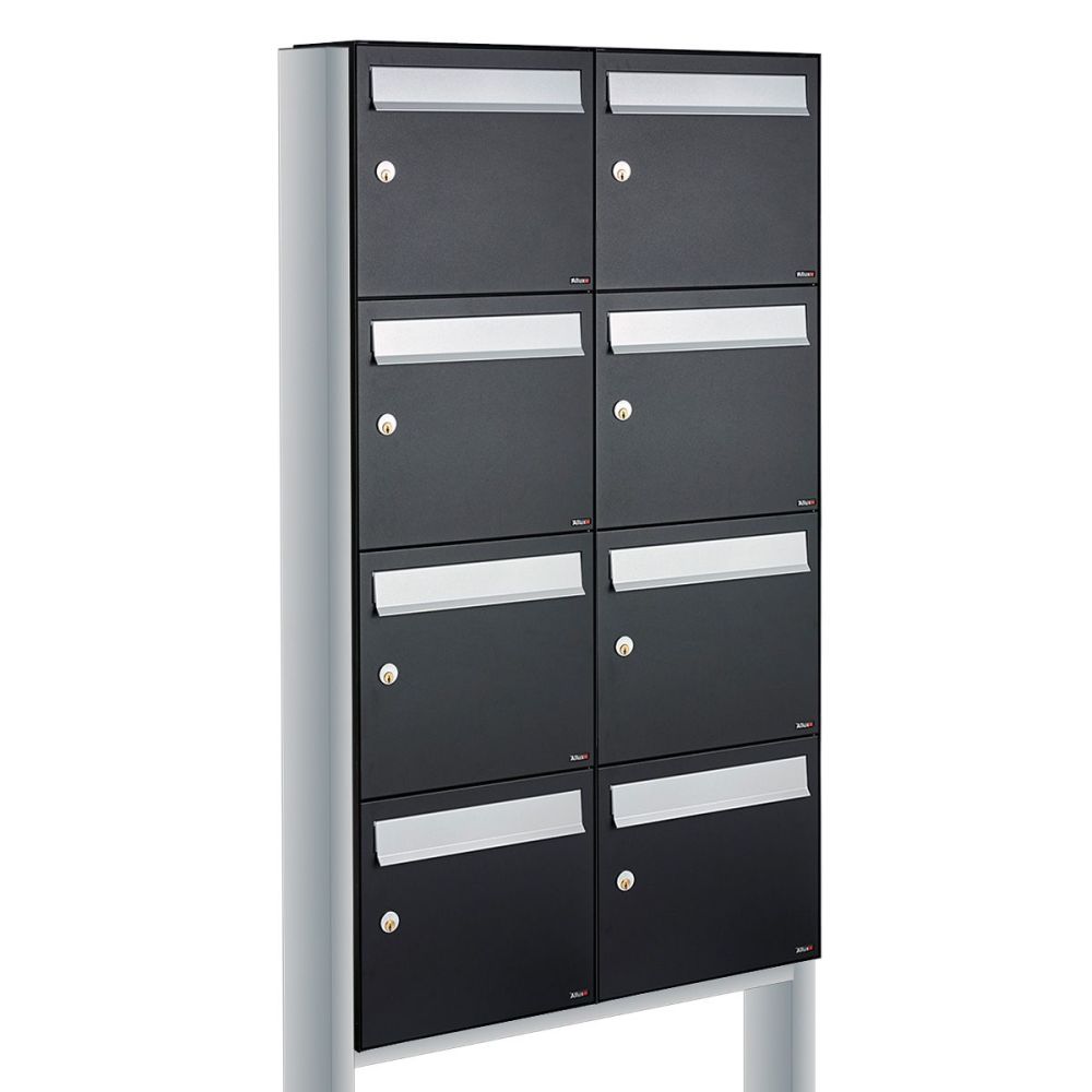 Brievenbusunit Flow set vrijstaand 2-breed, 4-hoog - zwart