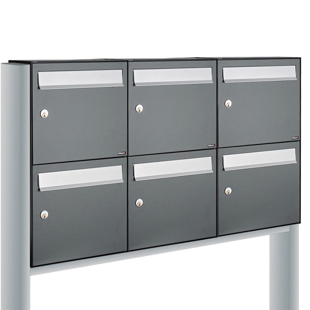 Brievenbusunit Flow set vrijstaand 3-breed, 2-hoog - antraciet