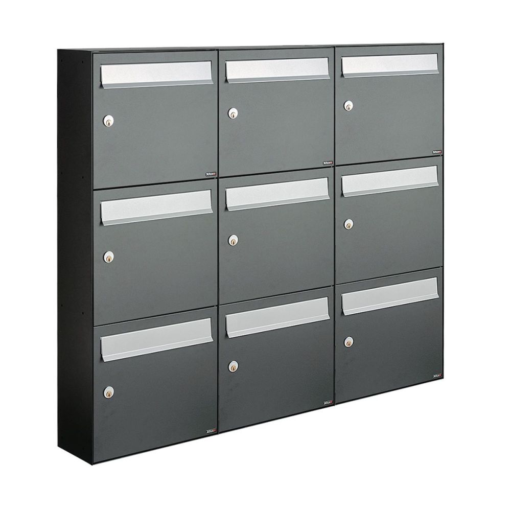 Brievenbusunit Flow set wand 3-breed, 3-hoog - antraciet