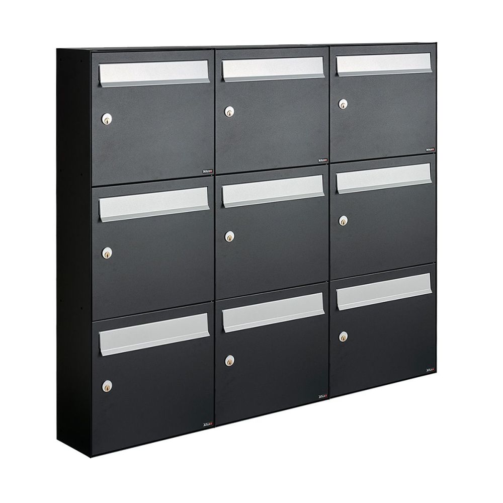 Brievenbusunit Flow set wand 3-breed, 3-hoog - zwart