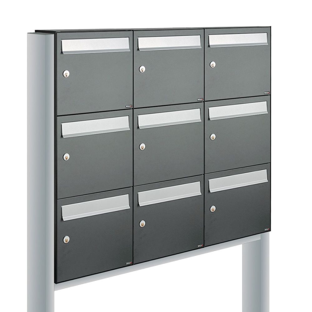 Brievenbusunit Flow set vrijstaand 3-breed, 3-hoog - antraciet