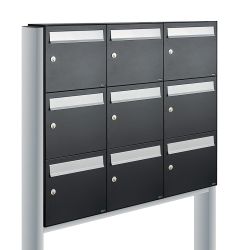 Brievenbusunit Flow set vrijstaand 3-breed, 3-hoog - zwart