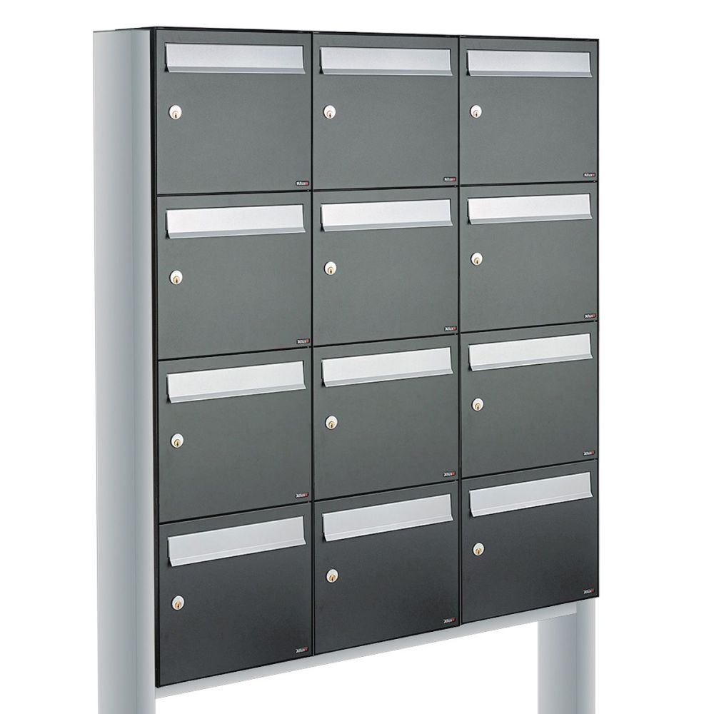 Brievenbusunit Flow set vrijstaand 3-breed, 4-hoog - antraciet