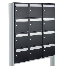 Brievenbusunit Flow set vrijstaand 3-breed, 4-hoog - zwart