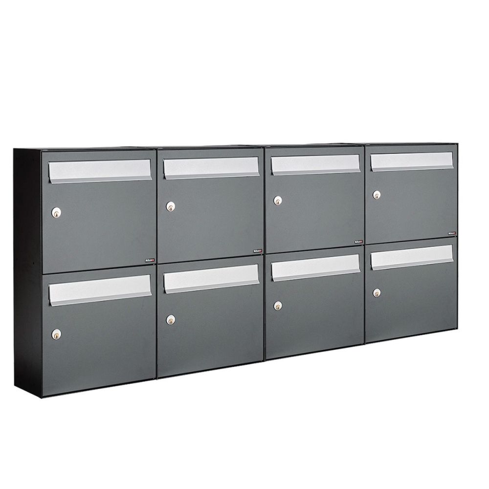 Brievenbusunit Flow set wand 4-breed, 2-hoog - antraciet