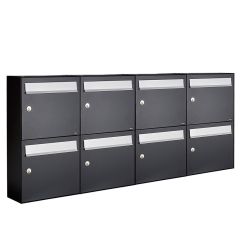 Brievenbusunit Flow set wand 4-breed, 2-hoog - zwart