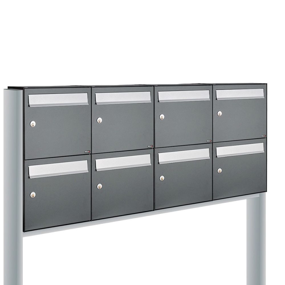 Brievenbusunit Flow set vrijstaand 4-breed, 2-hoog - antraciet