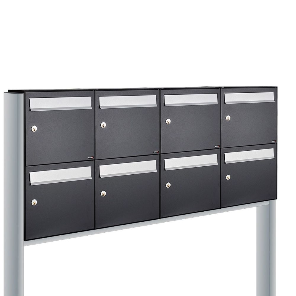 Brievenbusunit Flow set vrijstaand 4-breed, 2-hoog - zwart