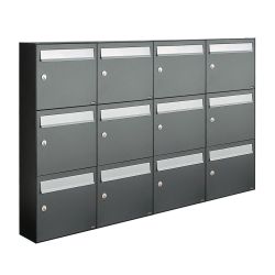 Brievenbusunit Flow set wand 4-breed, 3-hoog - antraciet