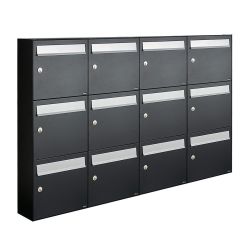 Brievenbusunit Flow set wand 4-breed, 3-hoog - zwart