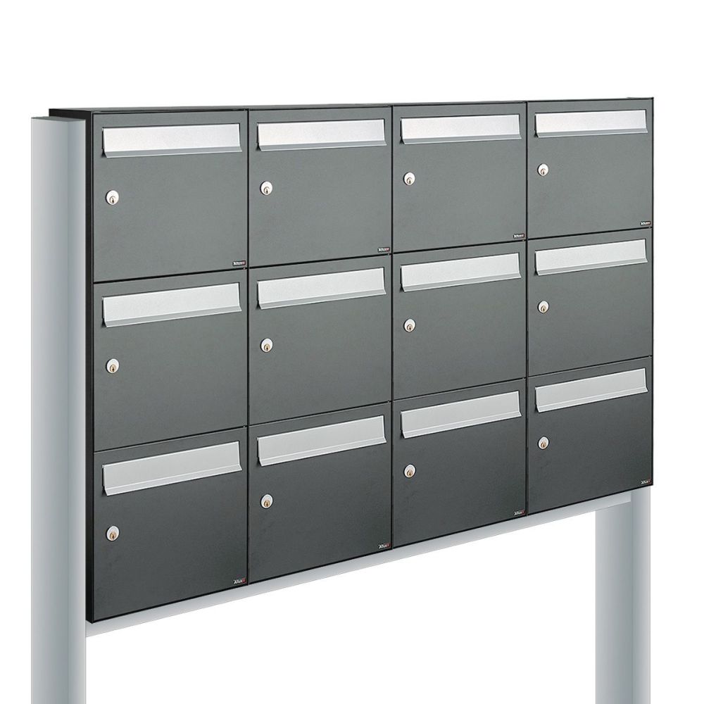 Brievenbusunit Flow set vrijstaand 4-breed, 3-hoog - antraciet