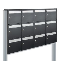 Brievenbusunit Flow set vrijstaand 4-breed, 3-hoog - zwart