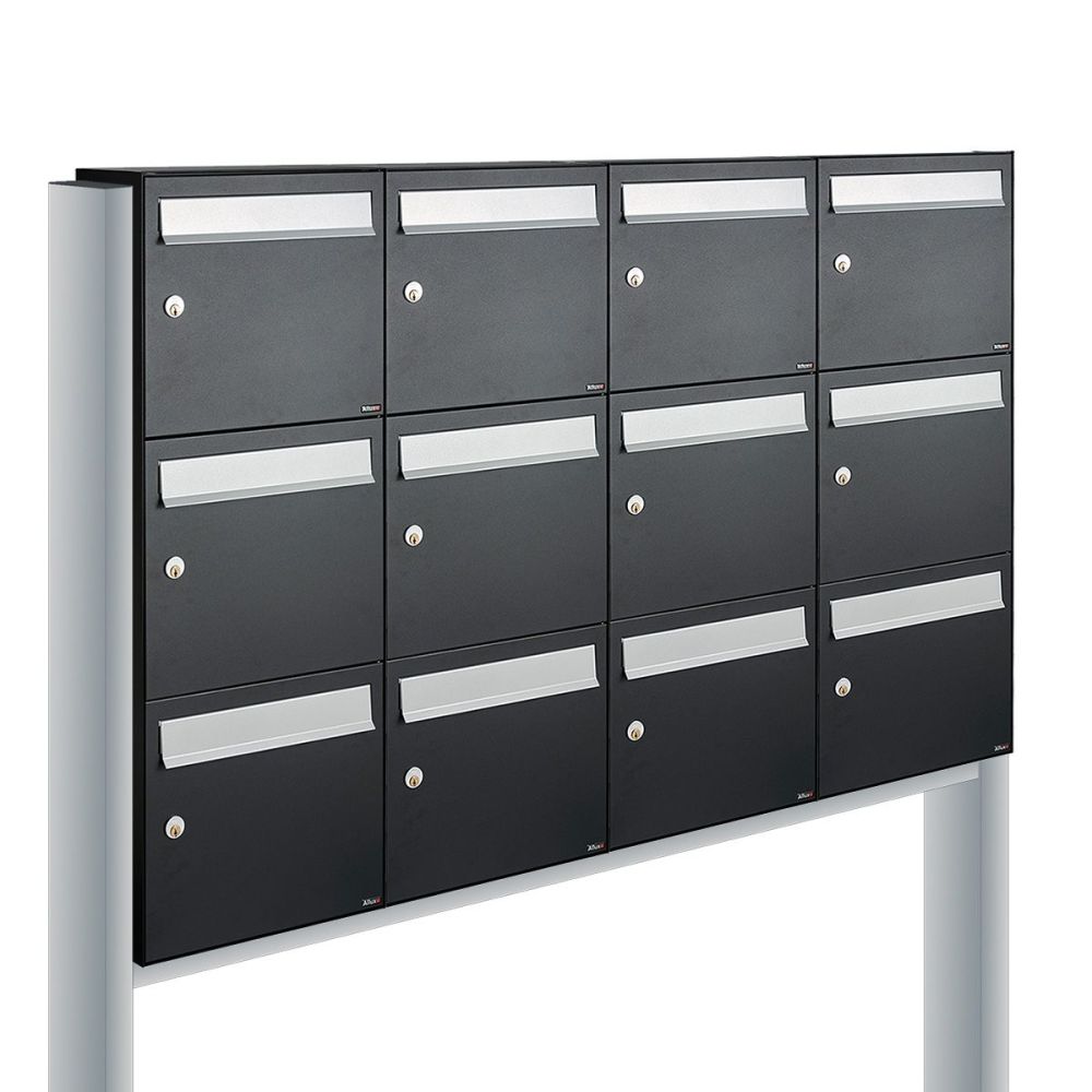 Brievenbusunit Flow set vrijstaand 4-breed, 3-hoog - zwart