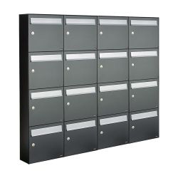 Brievenbusunit Flow set wand 4-breed, 4-hoog - antraciet