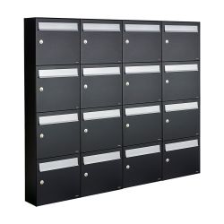 Brievenbusunit Flow set wand 4-breed, 4-hoog - zwart