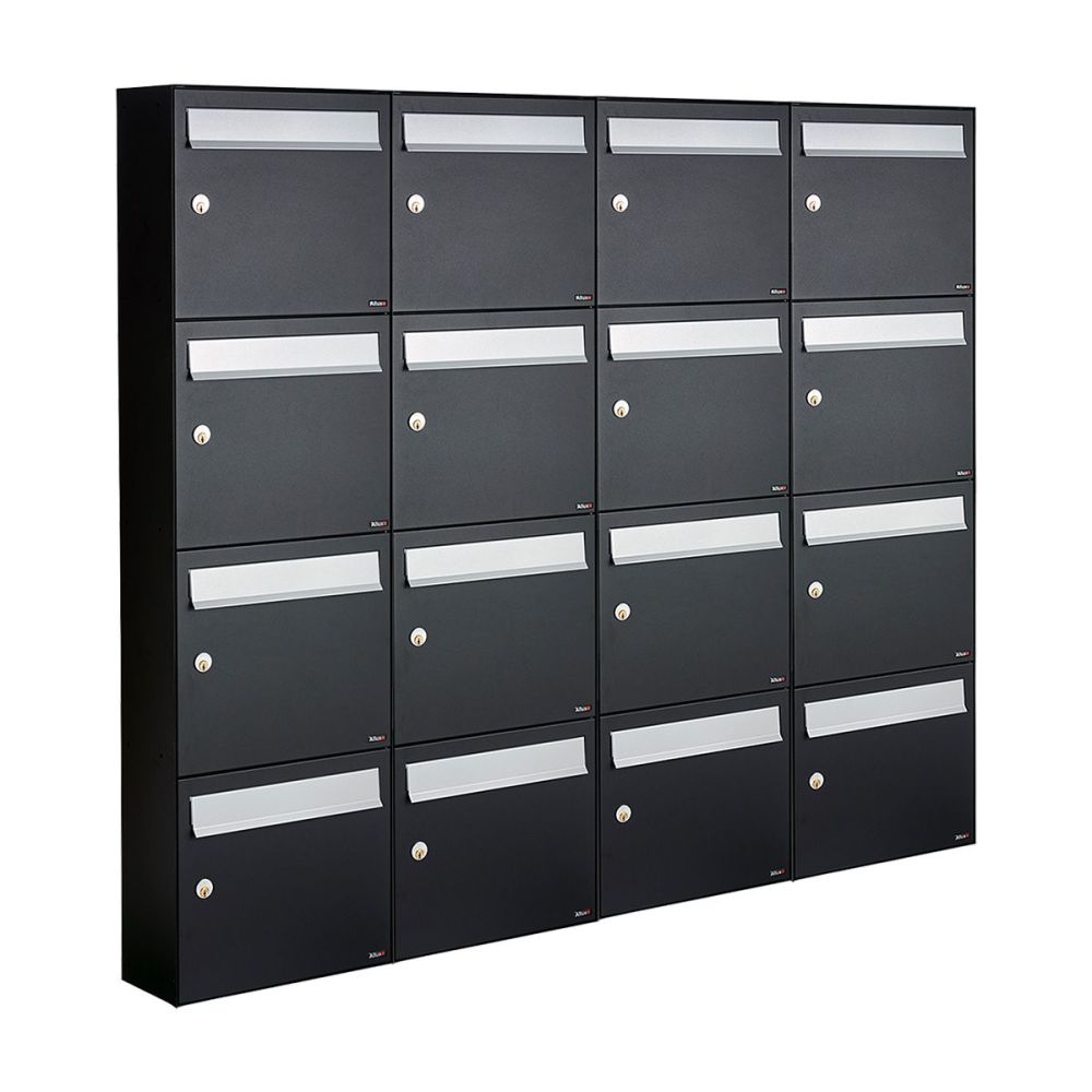 Brievenbusunit Flow set wand 4-breed, 4-hoog - zwart