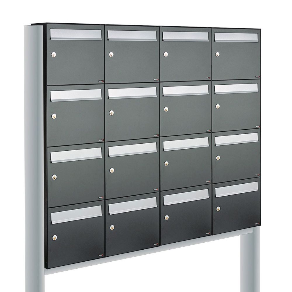 Brievenbusunit Flow set vrijstaand 4-breed, 4-hoog - antraciet