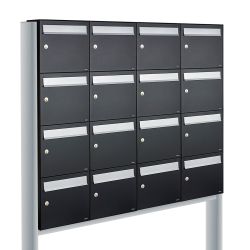 Brievenbusunit Flow set vrijstaand 4-breed, 4-hoog - zwart