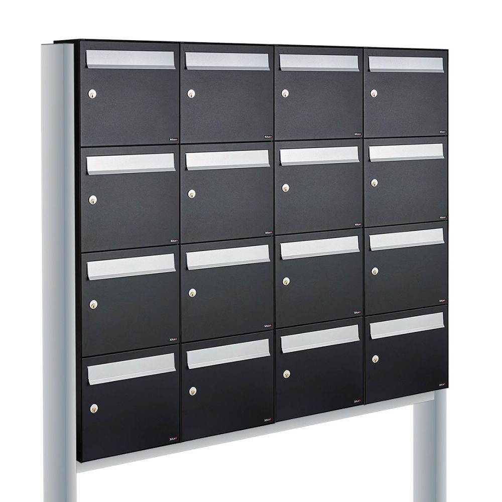 Brievenbusunit Flow set vrijstaand 4-breed, 4-hoog - zwart