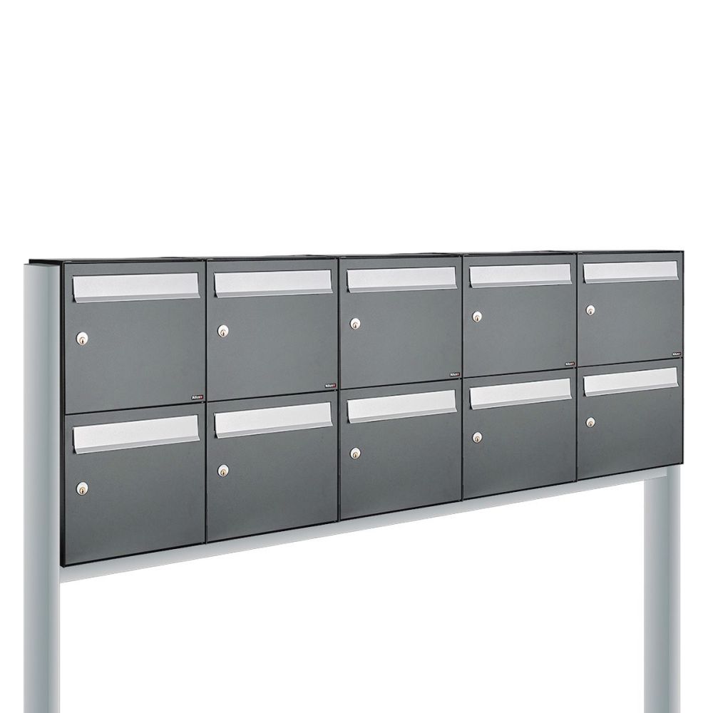 Brievenbusunit Flow set vrijstaand 5-breed, 2-hoog - antraciet
