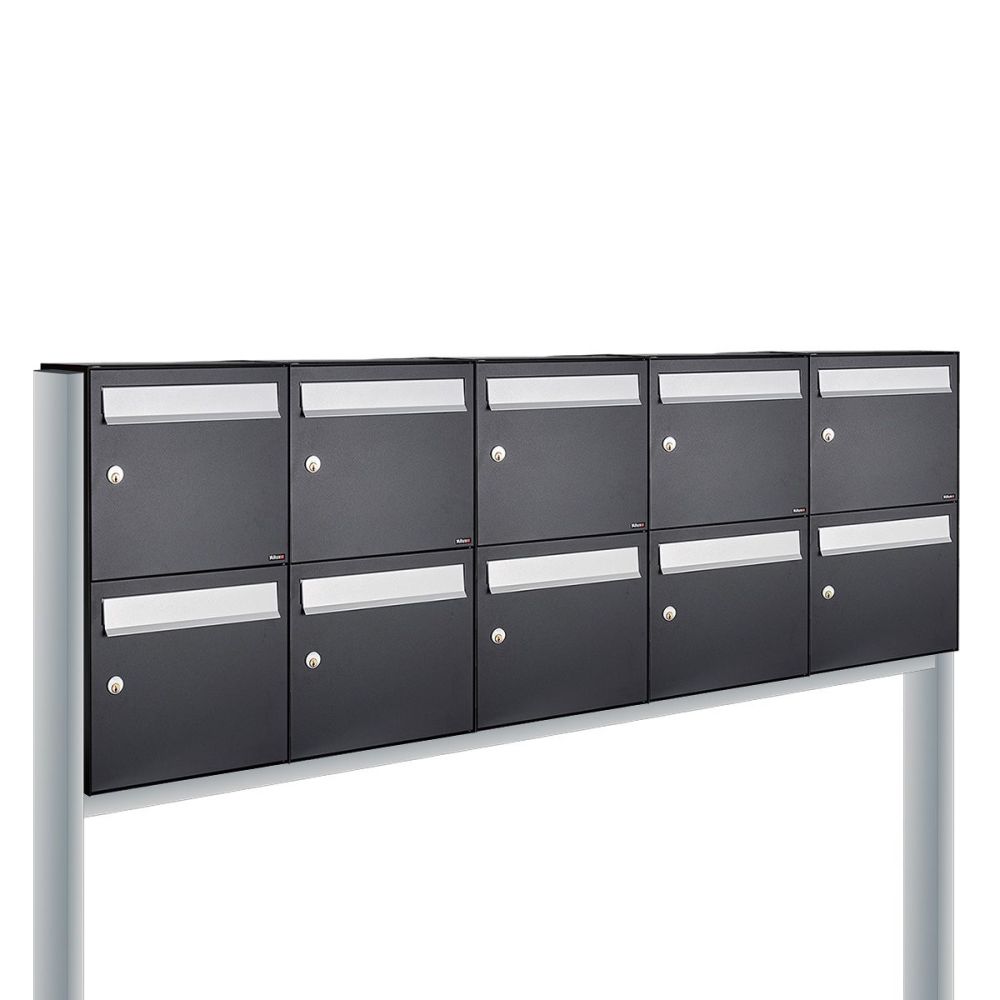 Brievenbusunit Flow set vrijstaand 5-breed, 2-hoog - zwart