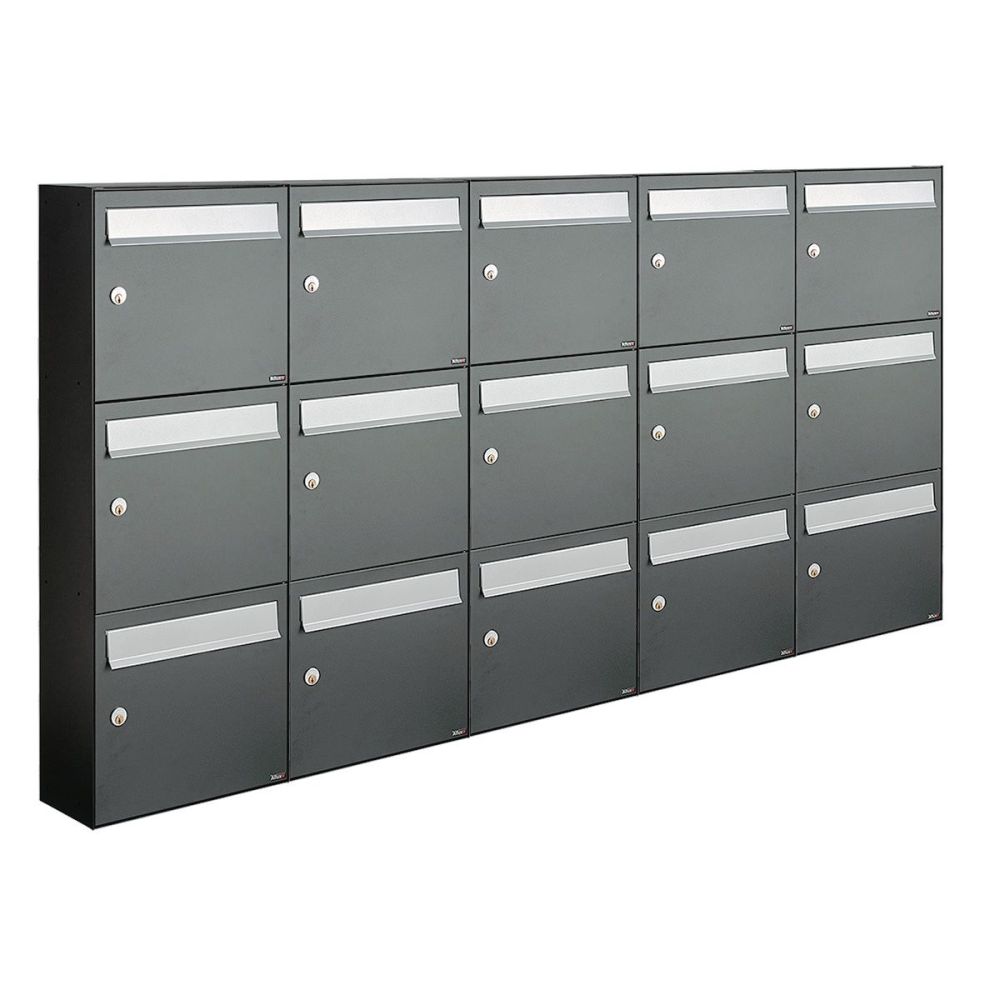 Brievenbusunit Flow set wand 5-breed, 3-hoog - antraciet