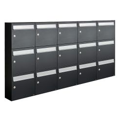 Brievenbusunit Flow set wand 5-breed, 3-hoog - zwart