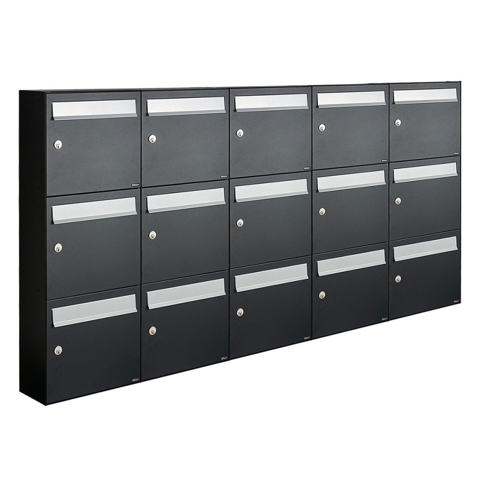 Brievenbusunit Flow set wand 5-breed, 3-hoog - zwart