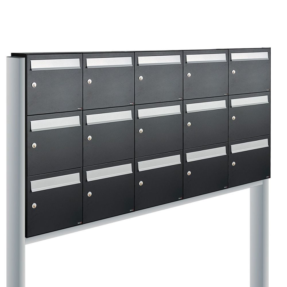 Brievenbusunit Flow set vrijstaand 5-breed, 3-hoog - zwart