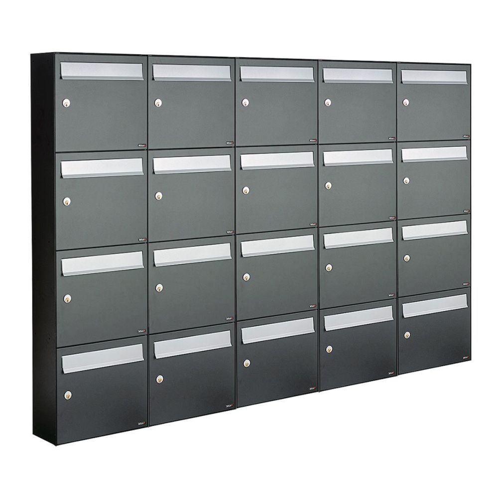 Brievenbusunit Flow set wand 5-breed, 4-hoog - antraciet