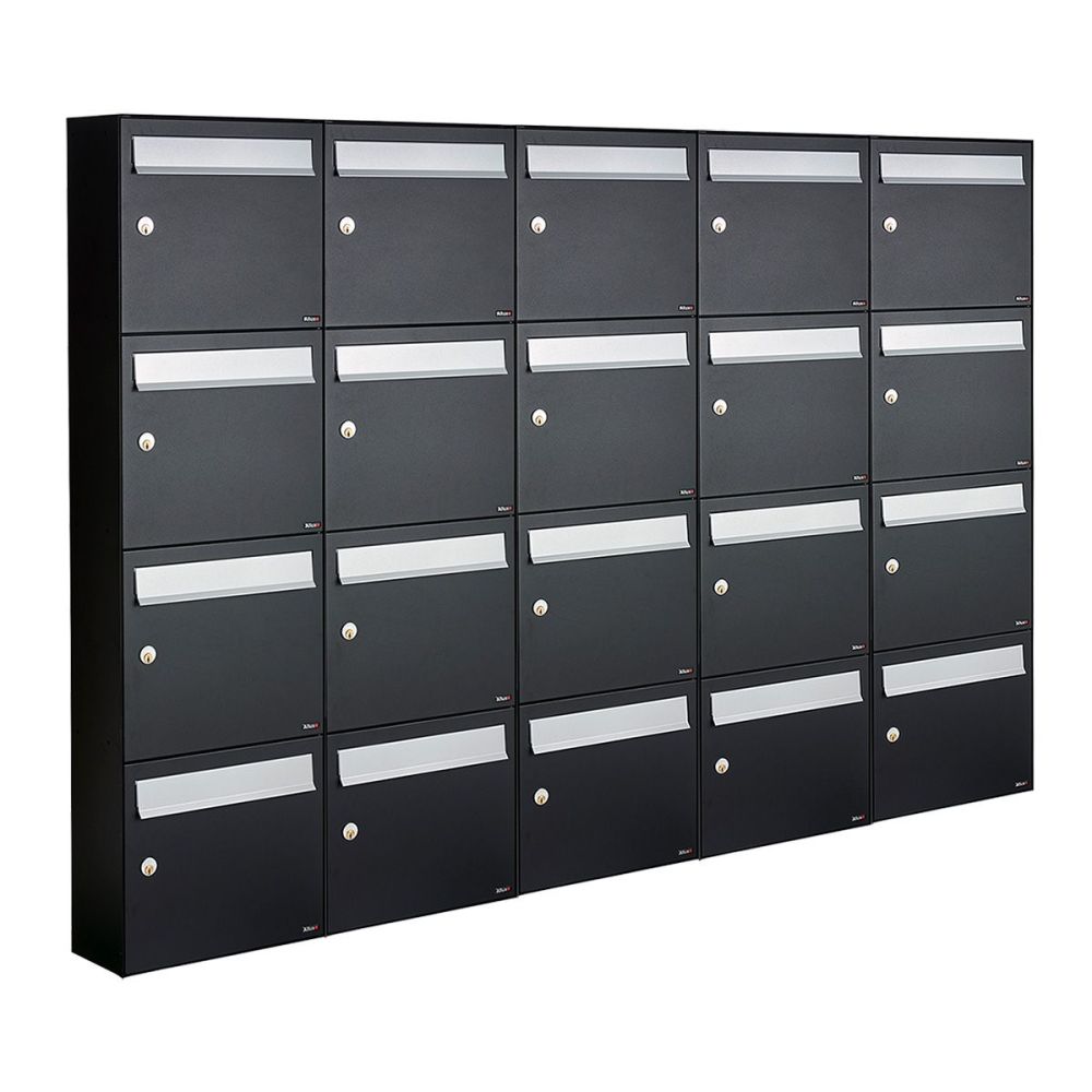Brievenbusunit Flow set wand 5-breed, 4-hoog - zwart