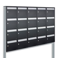 Brievenbusunit Flow set vrijstaand 5-breed, 4-hoog - zwart