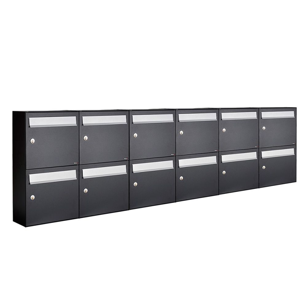 Brievenbusunit Flow set wand 6-breed, 2-hoog - zwart