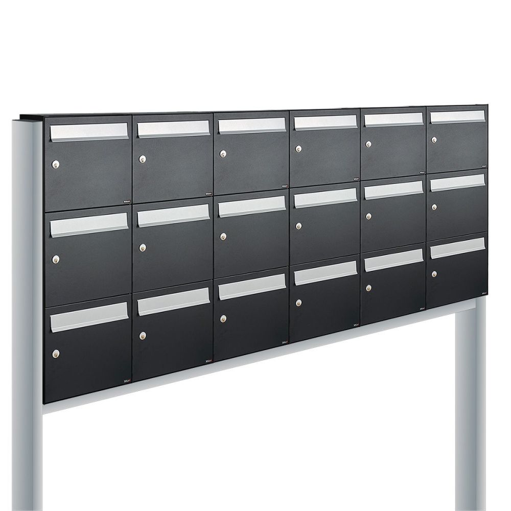 Brievenbusunit Flow set vrijstaand 6-breed, 3-hoog - zwart