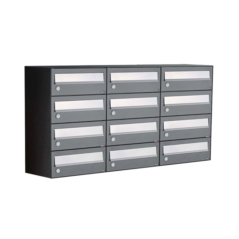 Brievenbusunit Hive set wand 3-breed, 4-hoog - antraciet