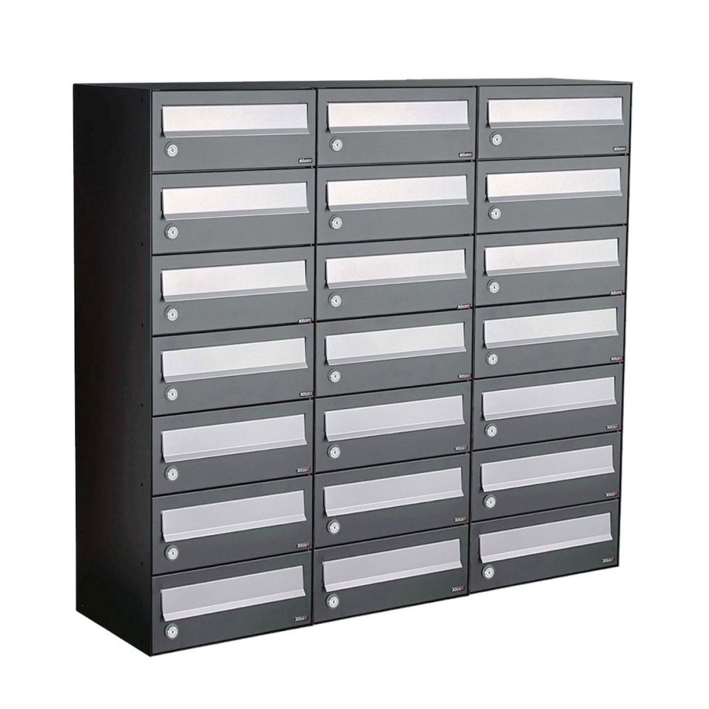 Brievenbusunit Hive set wand 3-breed, 7-hoog - antraciet