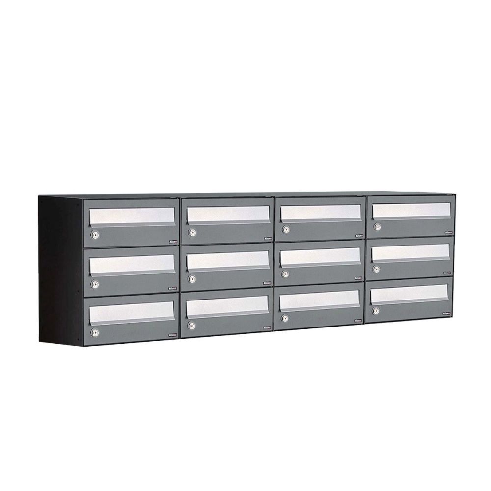 Brievenbusunit Hive set wand 4-breed, 3-hoog - antraciet