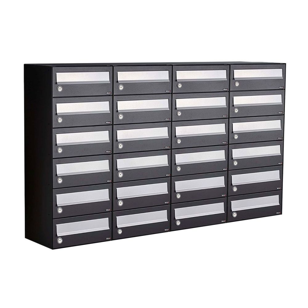 Brievenbusunit Hive set wand 4-breed, 6-hoog - zwart